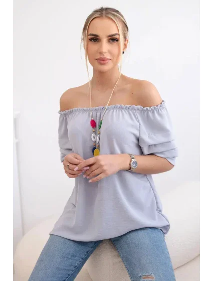 Španielska blúzka s ozdobnými rukávmi sivá Španielska blúzka s ozdobnými rukávmi sivá