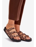 Klapki Damskie Z Paskami I Klamrami W Panterkę Brązowe Uliri Klapki Damskie Z Paskami I Klamrami W Panterkę Brązowe Uliri