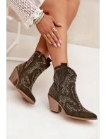 Ocieplane Damskie Botki Kowbojki Ze Zdobieniem Ciemnozielone Lelira Ocieplane Damskie Botki Kowbojki Ze Zdobieniem Ciemnozielone Lelira