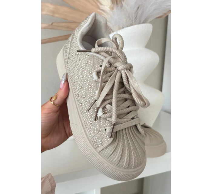 Ozdobené dámské tenisky béžové model 21834860 - Boto