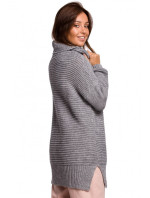 BK047 Oversized sveter s rolákom - šedý