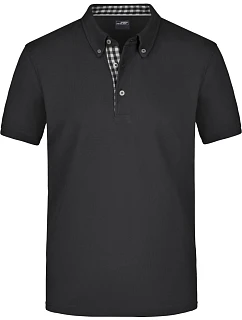 Daiber JN 964 Pánske polo tričko s gombíkmi z piké 02.0964 čierne/čierne-biele