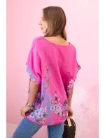 Dámske bavlnené tričko s motýľmi a kvetmi ružové