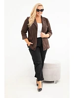 Dámské sako Plus Size manšestrové s klopami a kapsami hnědá Dámské sako Plus Size manšestrové s klopami a kapsami hnědá