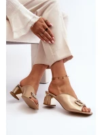 Eleganckie Klapki Damskie Na Obcasie Laura Messi 2771 Złote