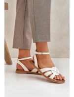 Kožené Dámské Sandály Na Plochém Podpatku Zazoo model 21682231 Ecru - Boto Kožené Dámské Sandály Na Plochém Podpatku Zazoo model 21682231 Ecru - Boto