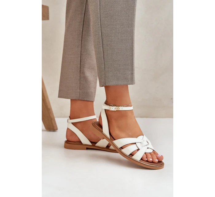 Kožené Dámské Sandály Na Plochém Podpatku Zazoo model 21682231 Ecru - Boto Kožené Dámské Sandály Na Plochém Podpatku Zazoo model 21682231 Ecru - Boto