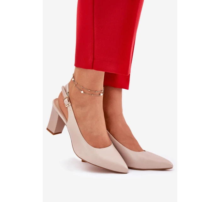 Wygodne Czółenka Na Słupku Sergio Leone SK162 Beżowe