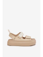 Dámské sandály na platformě se suchým zipem béžové model 21696233 - Boto