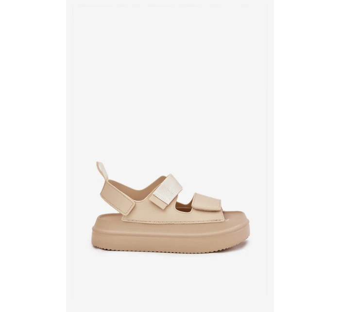 Dámské sandály na platformě se suchým zipem béžové model 21696233 - Boto