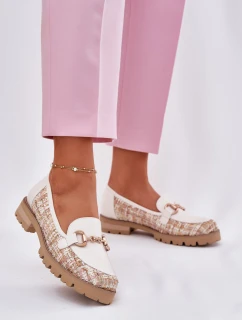 Skórzane Mokasyny Damskie Ze Złotym Detalem Laura Messi 2938 Jasnobeżowe