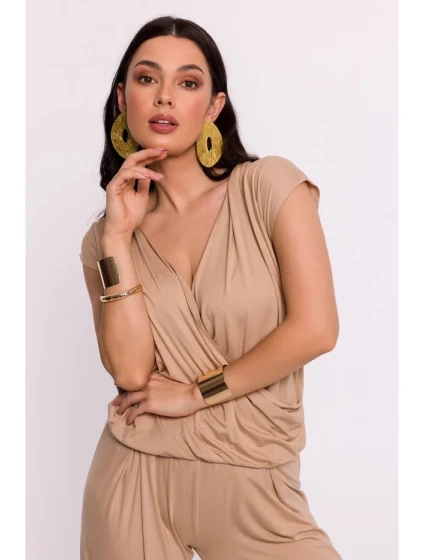 model 19670593 Viskózový zavinovací top s výstřihem do V cappuccino - BeWear