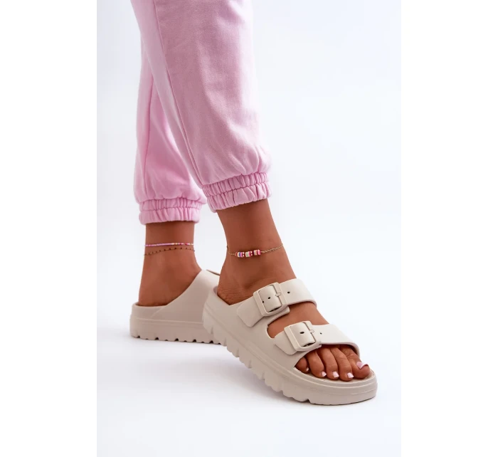 Dámske béžové penové papuče Melorea na platforme