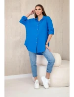 Bavlnená mušelínová košeľa oversize tyrkysová