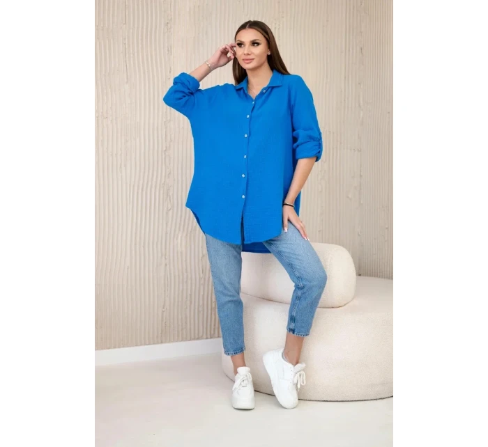 Bavlnená mušelínová košeľa oversize tyrkysová