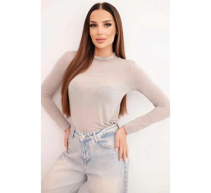 Dámska kašmírová blúzka s jemným rolákom a dlhými rukávmi tmavobéžová Dámska kašmírová blúzka s jemným rolákom a dlhými rukávmi tmavobéžová