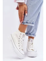 Wysokie Materiałowe Trampki Na Platformie Big Star LL274156 Białe