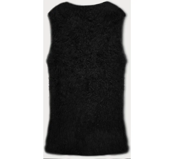 Čierna kožušinová vesta s dlhými vlasmi (1402)
