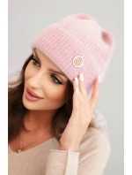Dámska zimná čiapka kožušinová s ozdobným gombíkom púdrovo ružová Dámska zimná čiapka kožušinová s ozdobným gombíkom púdrovo ružová