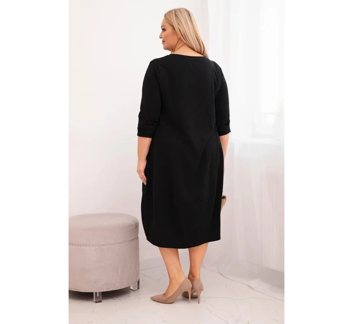 Dámská bavlněná sukýnka Plus Size s ohrnutým rukávem a kapsami černá Dámská bavlněná sukýnka Plus Size s ohrnutým rukávem a kapsami černá
