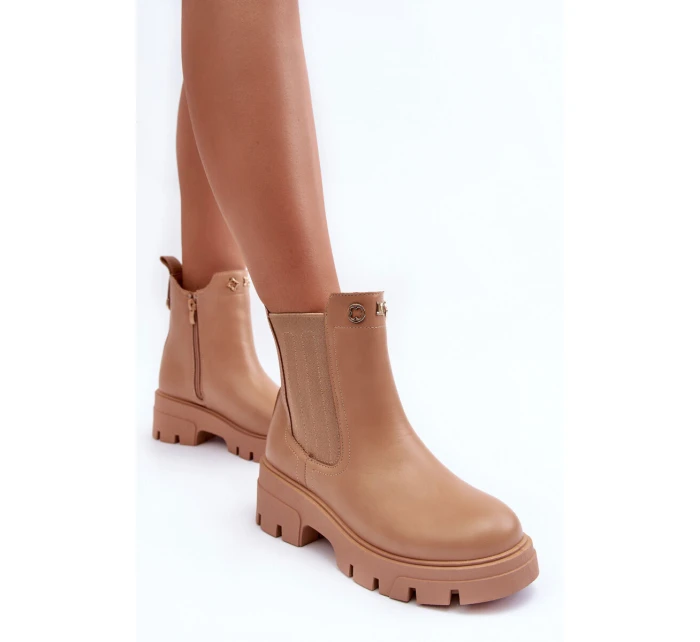 Dámské kožené botky se zdobením Bežové model 21633828 - Boto Dámské kožené botky se zdobením Bežové model 21633828 - Boto