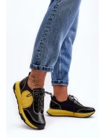 Damskie Buty Sportowe Skórzane Maciejka 06295-01 Czarno-Żółte