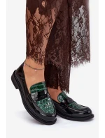 Lakierowane Skórzane Mokasyny Damskie Vinceza 91125 Zielono-Czarne