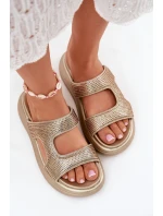 Zdobione Klapki Damskie Na Platformie Złote Jestella Zdobione Klapki Damskie Na Platformie Złote Jestella