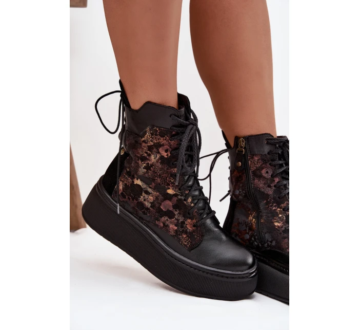 Skórzane Botki Na Platformie Maciejka 07086-01 Czarne