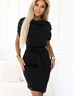 240-8 ROXI šaty s asymetrickou sukňou a opaskom - ČIERNE