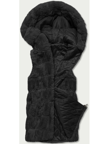 Čierna kožušinová vesta s kapucňou (BR8060-1)