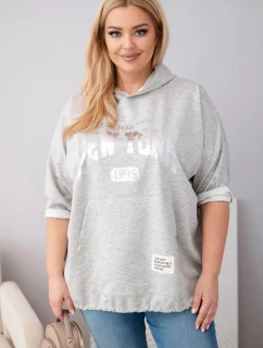 Dámská mikina Plus Size viskózová s kapucí a klokaní kapsou šedý melír