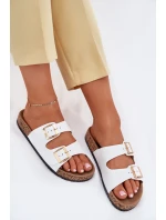 Klapki Damskie Z Klamrami Z Eko Skóry Białe Iskira Klapki Damskie Z Klamrami Z Eko Skóry Białe Iskira