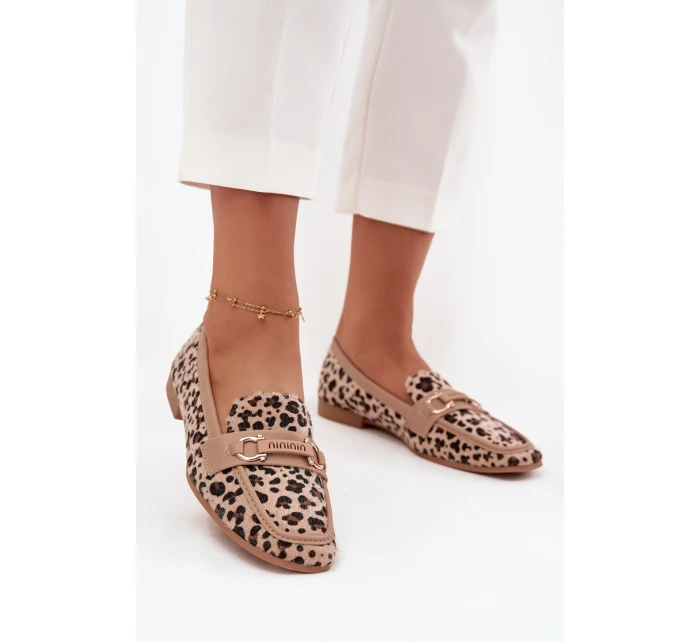 Mokasyny Loafersy Damskie Z Ozdobnym Elementem Panterka Beżowe Evelora Mokasyny Loafersy Damskie Z Ozdobnym Elementem Panterka Beżowe Evelora
