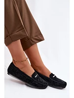 Dámské ploché mokasíny z přírodního semiše model 22101305 Černé - S.Barski