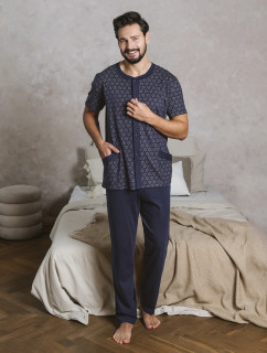 Pánske pyžamo Ricardo, krátky rukáv, dlhé nohavice - potlač/navy blue