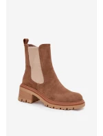Dámske členkové topánky Zoralia na klinčeku - tmavo béžové
