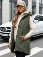 Dámská dlouhá prošívaná vesta s kapucí zelená Dstreet model 21991378 - FashionStreet