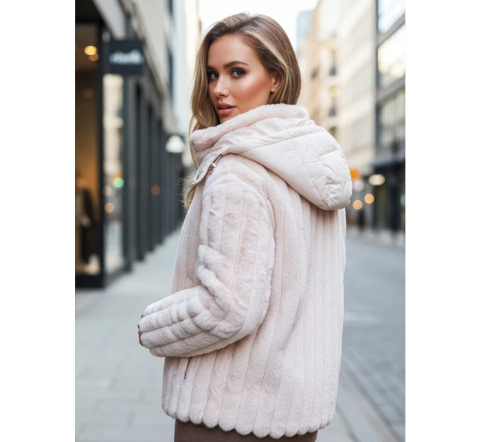 Dámská kožešinová bunda s kapucí růžová Dstreet model 21995147 - FashionStreet