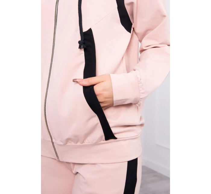 Športová sada s pruhmi tmavo púdrovo ružová