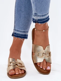 Klapki Damskie Płaskie Z Ozdobnym Detalem Złote Amiresna