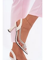 Priehľadné sandále na podpätku s kamienkami Vinceza 62282 light beige