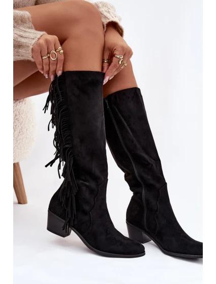 Kovbojské čižmy Firlina - čierne, zateplené so strapcami Kovbojské čižmy Firlina - čierne, zateplené so strapcami