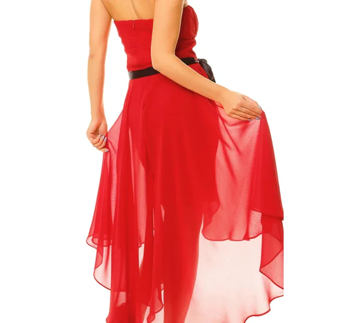 Společenské šaty model 20069567 s mašlí a asymetrickou sukní červené Červená - Mayaadi Společenské šaty model 20069567 s mašlí a asymetrickou sukní červené Červená - Mayaadi