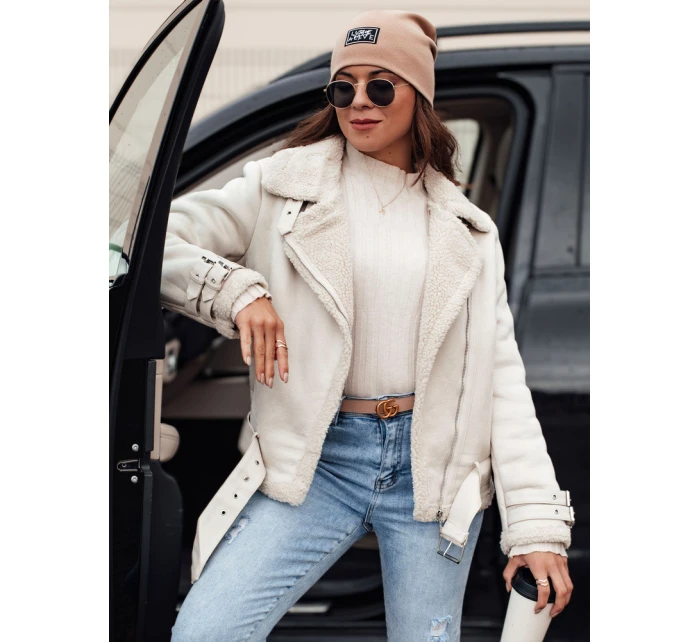 Dámska semišová bunda LEVERINO s ovčou kožou biela FashionStreet TY4732