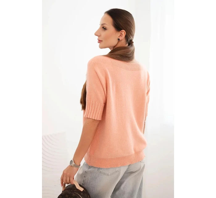 Dámsky viskózový sveter s krátkym rukávom tmavo marhuľový