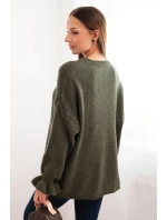 Dámský svetr s přídavkem mohéru a vlny volného střihu khaki