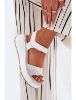 Dámské Kožené Sandály Na Platformě A Klínu Na Suchý Zip model 21690910 Stříbrné - S.Barski