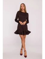M880 Šaty s volánovým lemom - hnedé