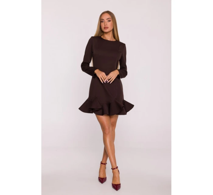 M880 Šaty s volánovým lemom - hnedé